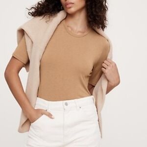 Banana Republic Luxe Wool-Blend Elbow-Sleeve Top Cinnamon Dolce Latte, Size M